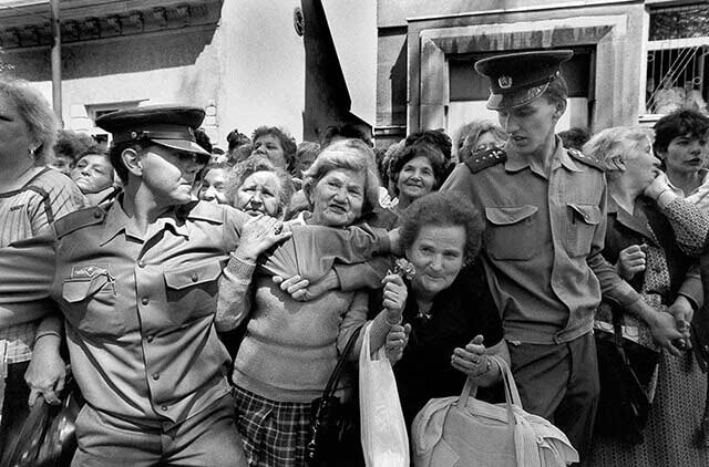 Slovakia, 16 May 1990 – Ružomberok - People waiting for the arrival of the Presidential motorcade