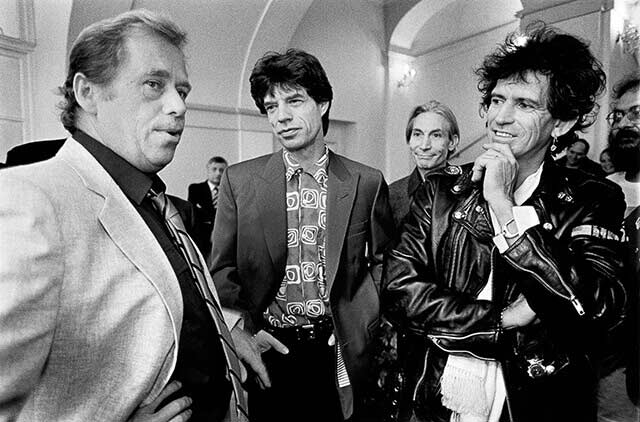 Prague, 18 August 1990 - Prague Castle - Václav Havel receives members of the Rolling Stones on the day of their now legendary appearance at Strahov Stadium, which was the first concert by international stars in Czechoslovakia after the collapse of the Communist régime