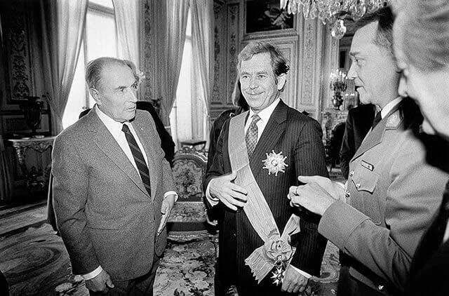France, 19 March 1990 – Paris - Vaclav Havel receives the Grand Croix de la Legion d’Honneur from Francois Mitterrand